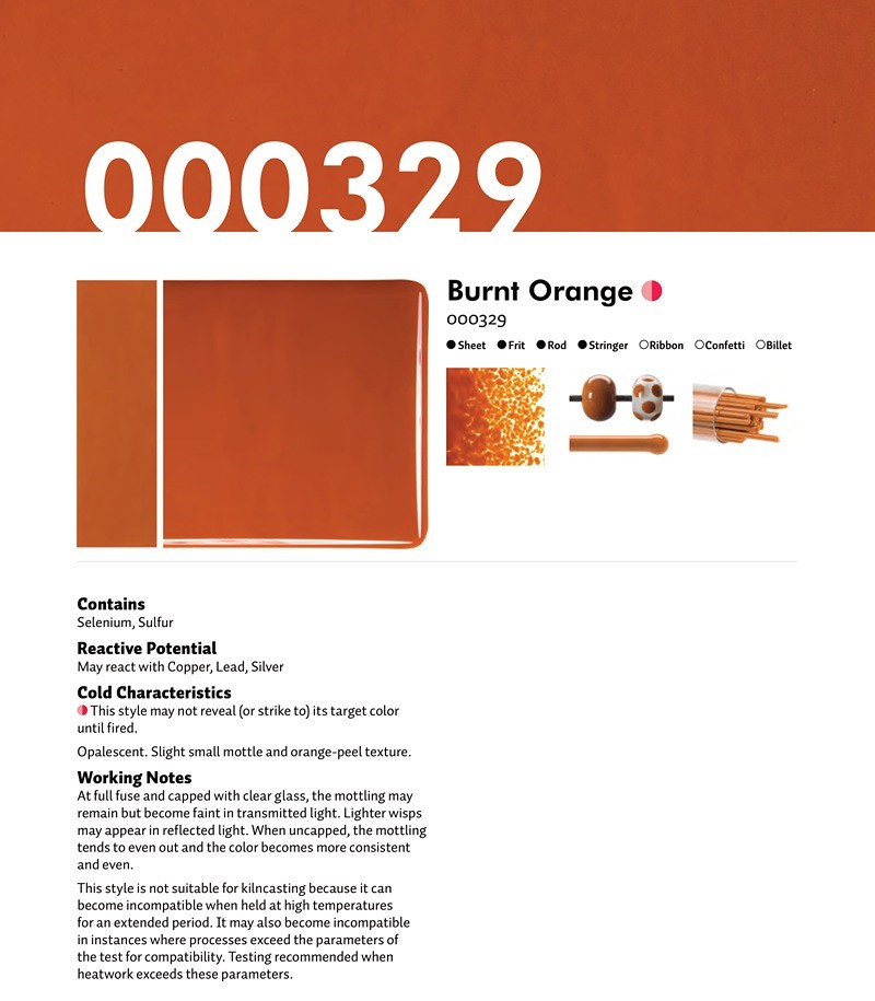 Bullseye Glass Burnt Orange Opalescent, Thin-rolled, 2mm COE90