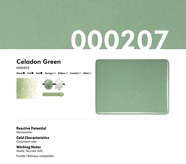 Bullseye Glass Celadon Green Opalescent, Double-rolled, 3mm COE90