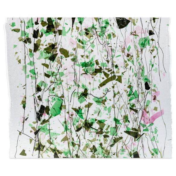 Green & Pink Fracture w/Line Cast Green Streamers on Clear Clear Base  Collage, Single-rolled, 3 mm, Fusible