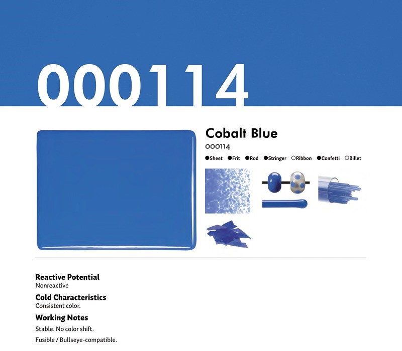 Bullseye Glass Cobalt Blue Opalescent, Thin-rolled, 2mm COE90