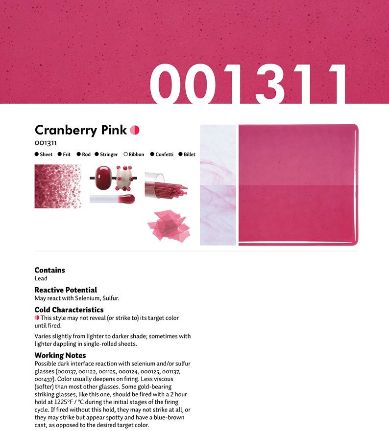 Bullseye Glass Cranberry Pink Transparent, Rainbow Iridescent, Thin-rolled, 2mm COE90
