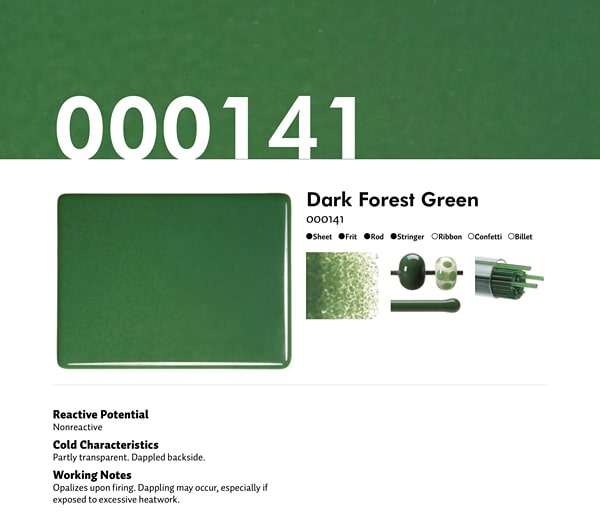 Bullseye Glass Dark Forest Green Opalescent, Double-rolled, 3mm COE90