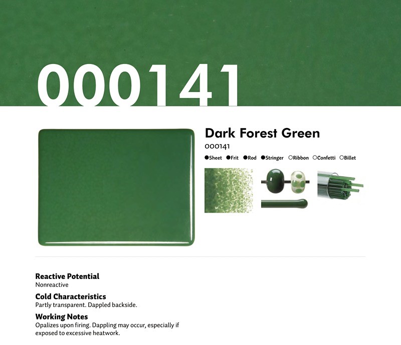 Bullseye Glass Dark Forest Green Opalescent, Thin-rolled, 2mm COE90