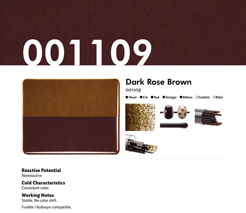 Bullseye Glass Dark Rose Brown Transparent, Double-rolled, 3mm COE90