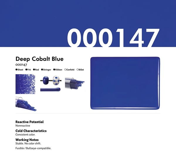 Bullseye Glass Deep Cobalt Blue Opalescent, Double-rolled, 3mm COE90