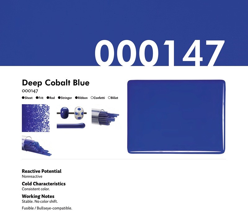 Bullseye Glass Deep Cobalt Blue Opalescent, Thin-rolled, 2mm COE90