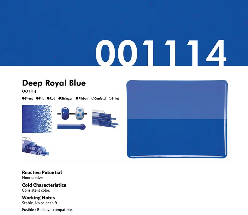 Bullseye Glass Deep Royal Blue Transparent, Double-rolled, 3mm COE90