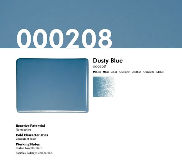 Bullseye Glass Dusty Blue Opalescent, Double-rolled, 3mm COE90