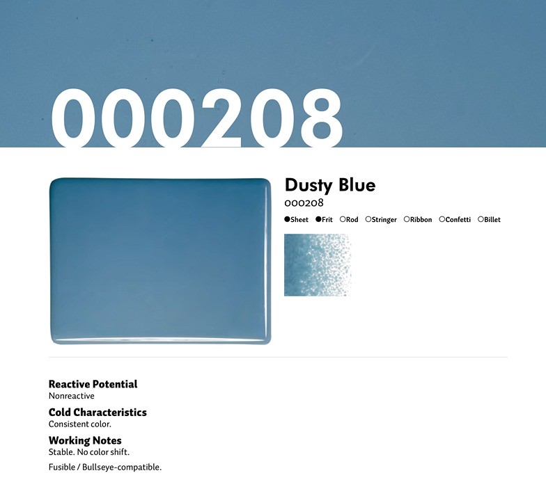 Bullseye Glass Dusty Blue Opalescent, Thin-rolled, 2mm COE90