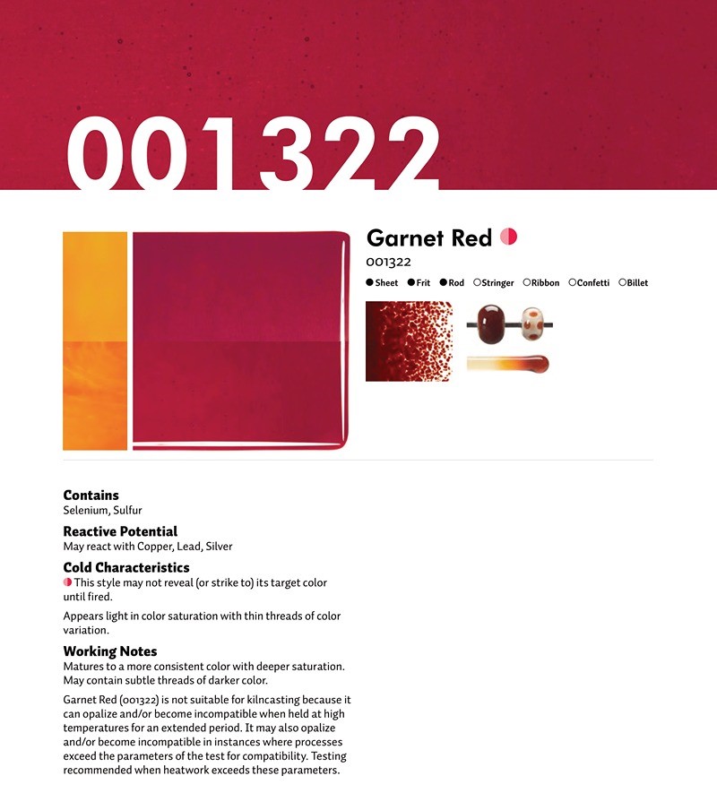 Bullseye Glass Garnet Red Transparent, Double-rolled, 3mm COE90