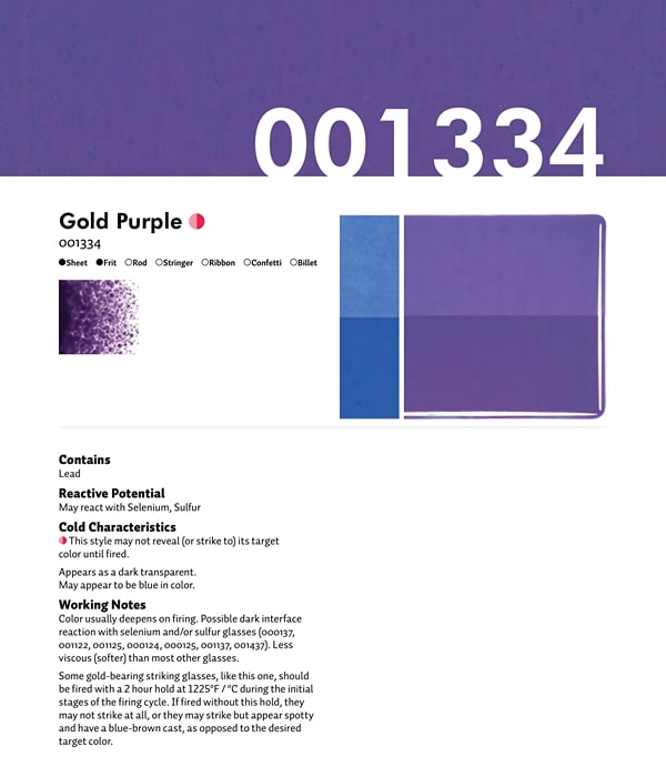 Bullseye Glass Gold Purple Opalescent, Double-rolled, 3mm COE90