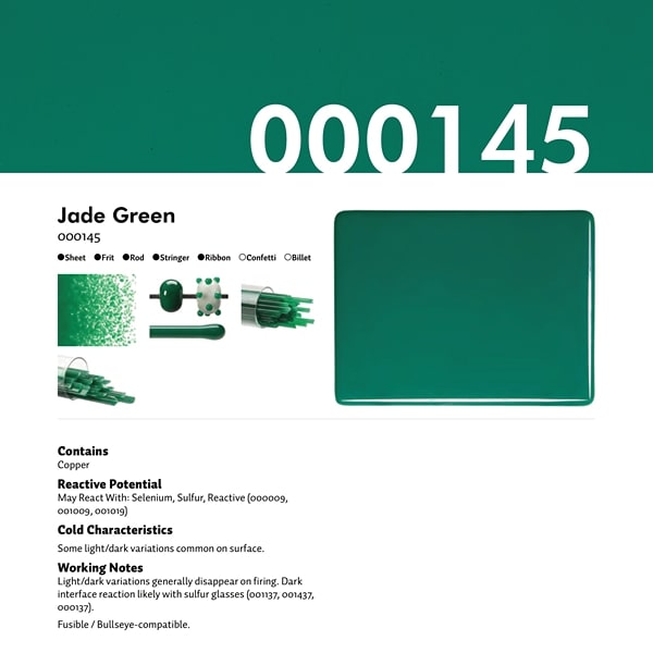 Bullseye Glass Jade Green Opalescent, Double-rolled, 3mm COE90