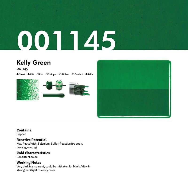 Bullseye Glass Kelly Green Transparent Rainbow Iridescent Double-rolled 3mm COE90