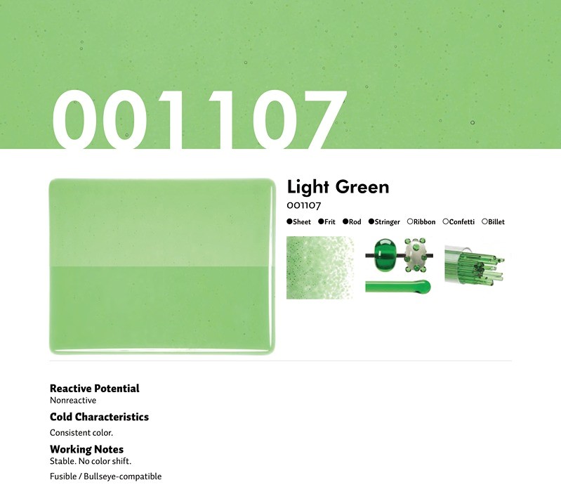 Bullseye Glass Light Green Transparent, Double-rolled, 3mm COE90
