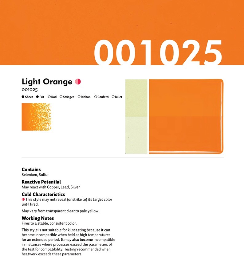 Bullseye Glass Light Orange Transparent, Rainbow Iridescent, Double-rolled, 3mm COE90