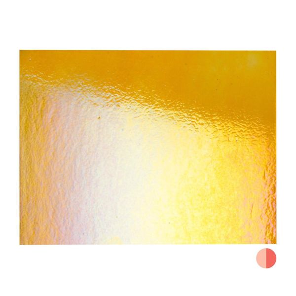 Bullseye Glass Light Orange Transparent, Rainbow Iridescent, Thin-rolled, 2mm COE90