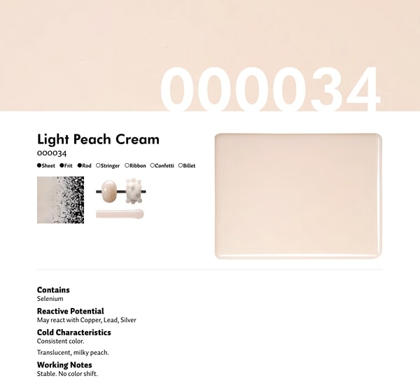 Bullseye Glass Light Peach Cream Opalescent, Double-rolled, 3mm COE90
