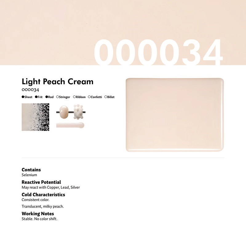Bullseye Glass Light Peach Cream Opalescent, Thin-rolled, 2mm COE90