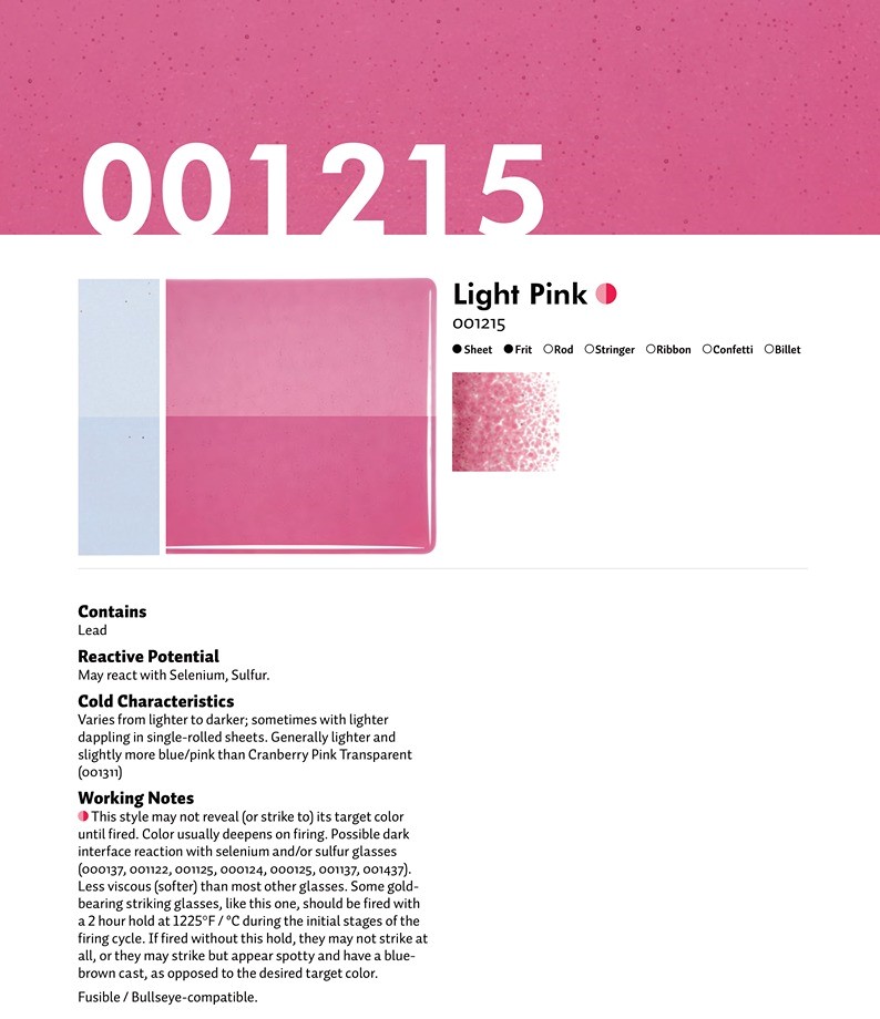Bullseye Glass Light Pink Transparent, Thin-rolled, 2mm COE90