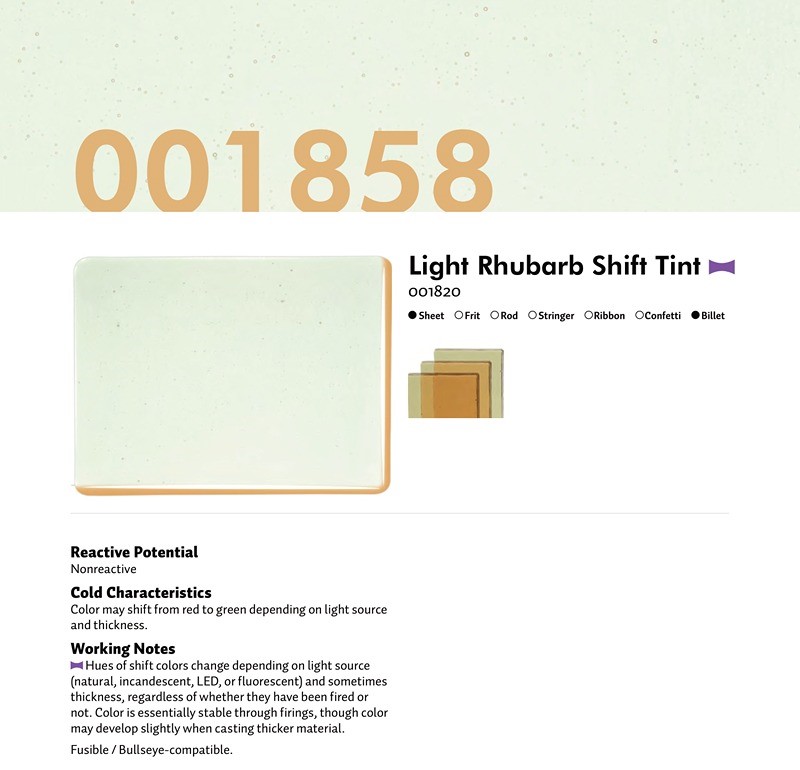 Bullseye Glass Light Rhubarb Shift Transparent Tint Double-rolled 3mm COE90