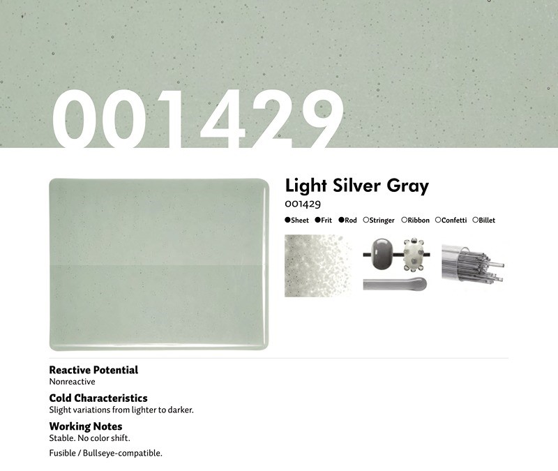 Bullseye Glass Light Silver Gray Transparent, Double-rolled, 3mm COE90