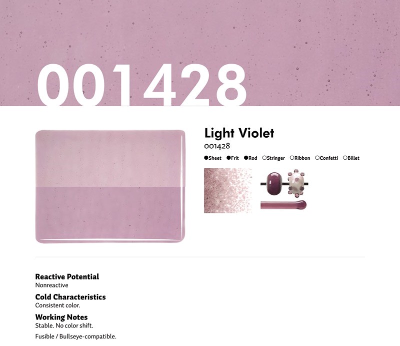 Bullseye Glass Light Violet Transparent, Rainbow Iridescent, Double-rolled, 3mm COE90