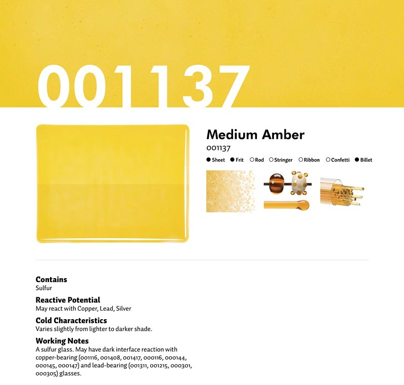 Bullseye Glass Medium Amber Transparent, Gold Iridescent, Double-rolled, 3mm COE90