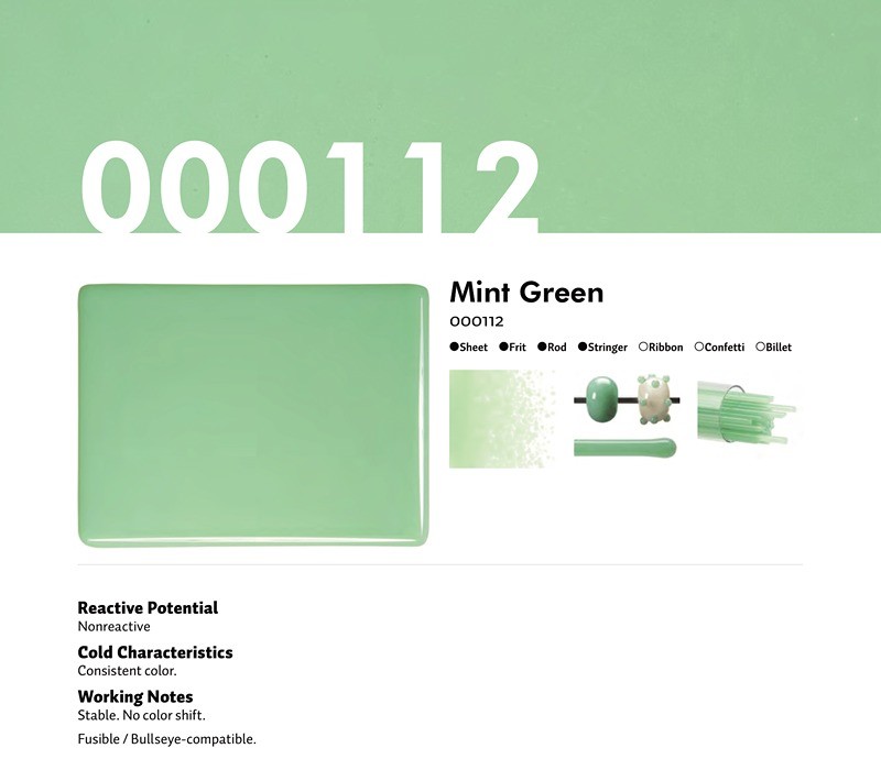 Bullseye Glass Mint Green Opalescent, Double-rolled, 3mm COE90