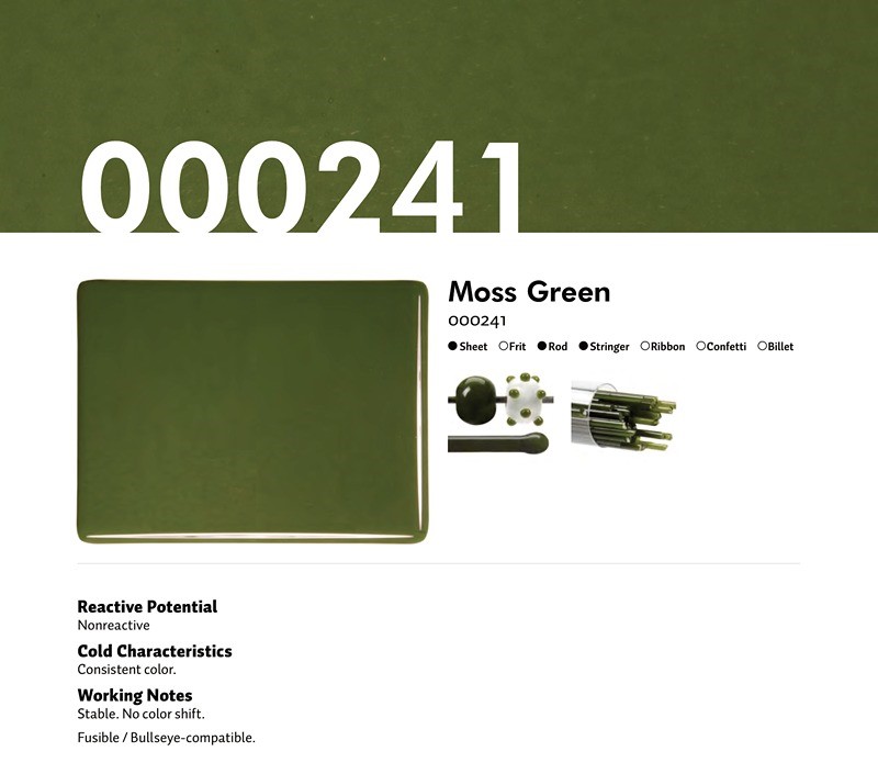 Bullseye Glass Moss Green Opalescent, Thin-rolled, 2mm COE90