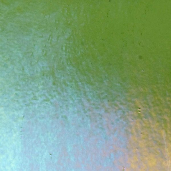 Bullseye Glass Olive Green Transparent, Rainbow Iridescent, Thin-rolled, 2mm COE90