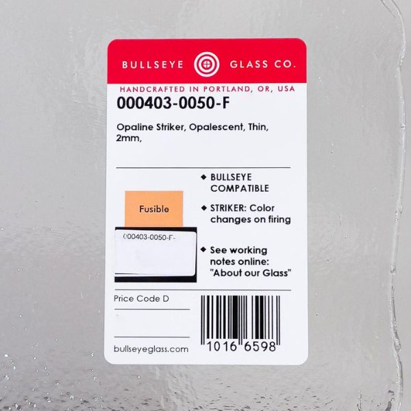 Bullseye Glass Opaline Opalescent, Thin-rolled, 2mm COE90