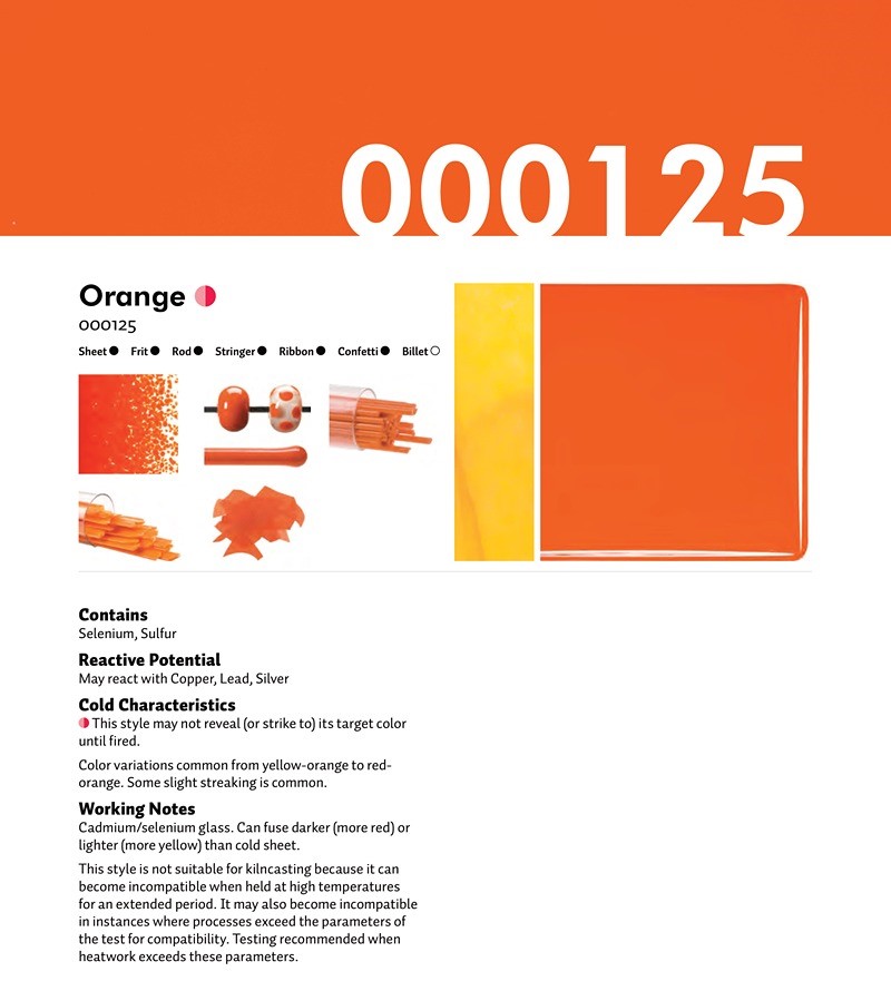Bullseye Glass Orange Opalescent, Thin-Rolled, 2mm COE90