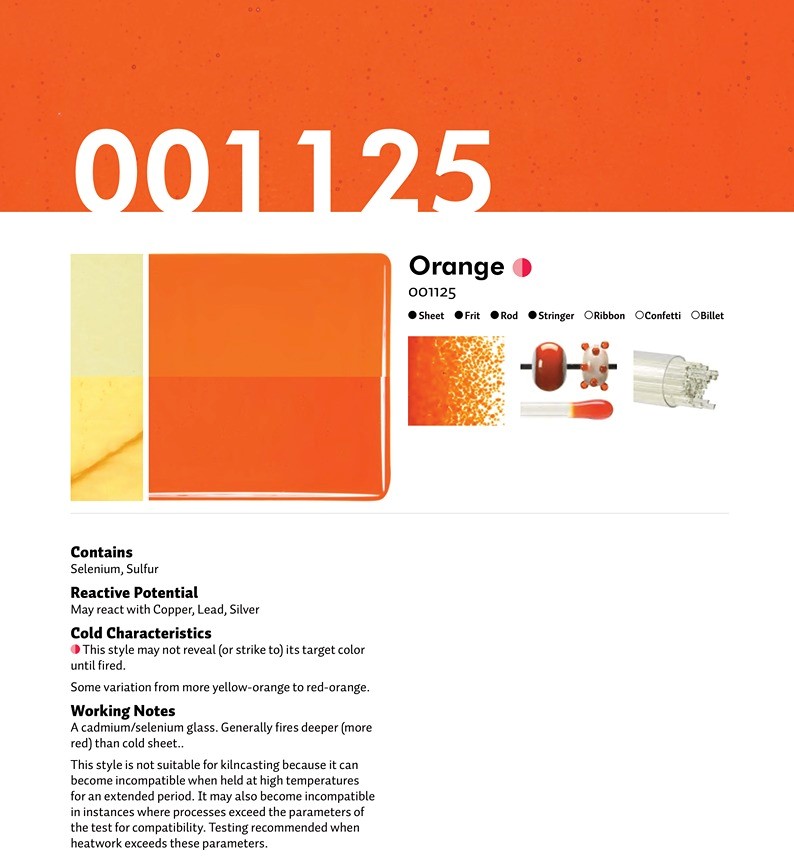 Bullseye Glass Orange Transparent, Thin-rolled, 2mm COE90