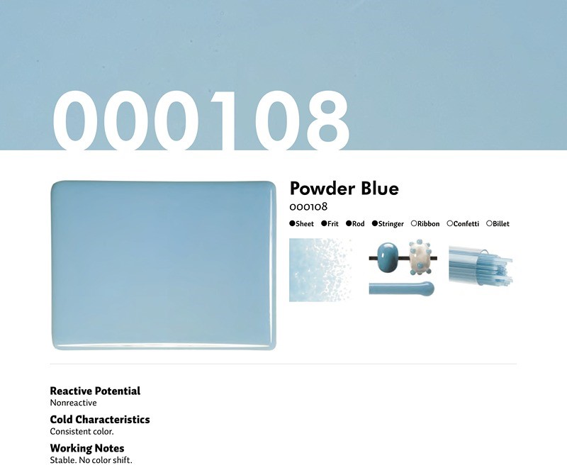 Bullseye Glass Powder Blue Opalescent, Double-rolled, 3mm COE90
