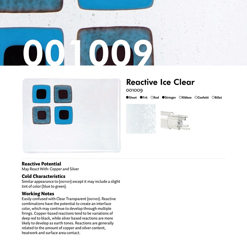 Bullseye Glass Reactive Ice Transparent, Rainbow Iridescent Double-rolled, 3mm COE90