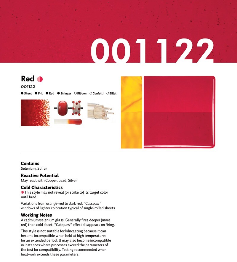 Bullseye Glass Red Transparent, Rainbow Iridescent, Thin-rolled, 2mm COE90