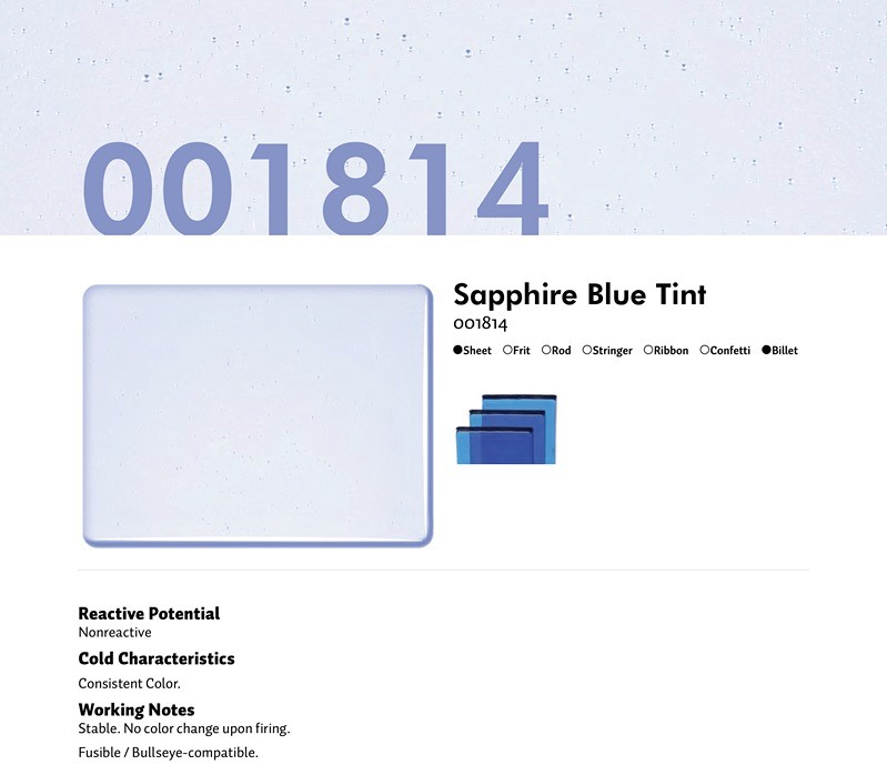 Bullseye Glass Sapphire Blue Transparent Tint, Double-rolled, 3mm COE90