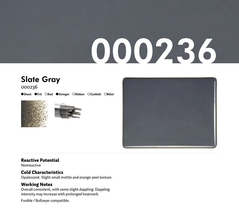 Bullseye Glass Slate Gray Opalescent, Double-rolled, 3mm COE90