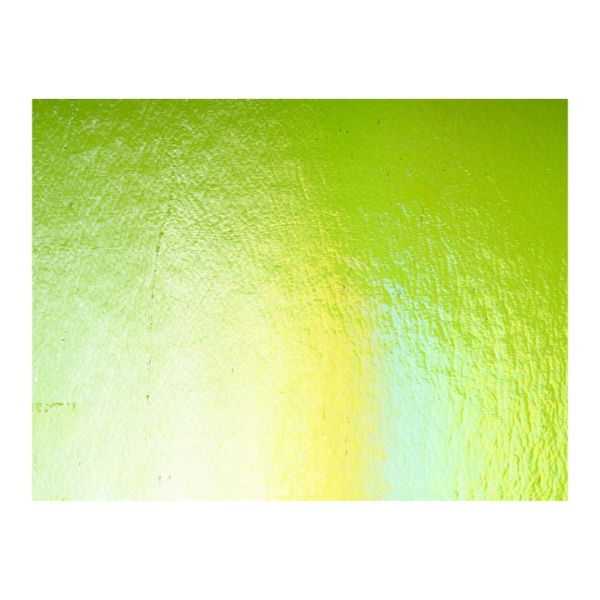 Bullseye Glass Spring Green Transparent, Rainbow Iridescent, Double-rolled, 3mm COE90