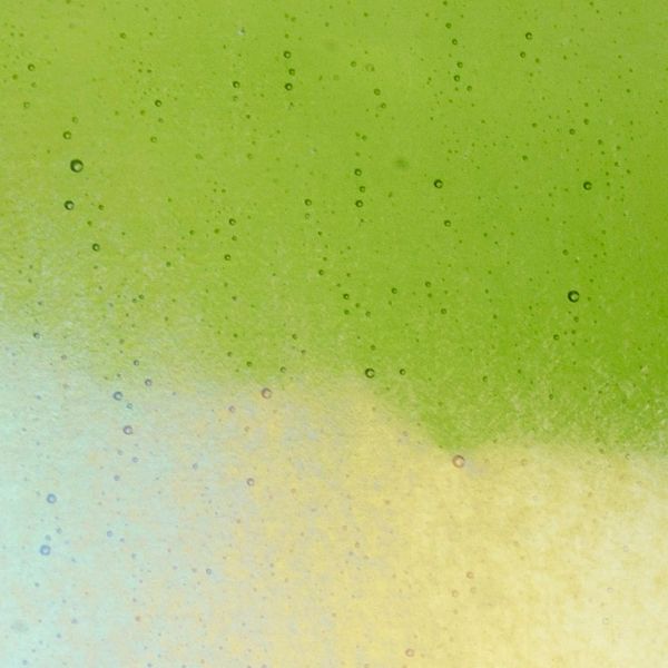 Bullseye Glass Spring Green Transparent, Rainbow Iridescent, Thin-rolled, 2mm COE90