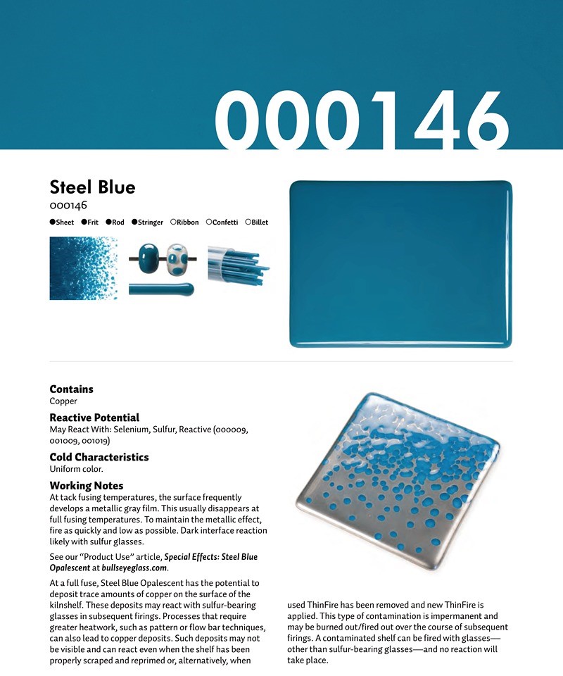 Bullseye Glass Steel Blue Opalescent, Double-rolled, 3mm COE90