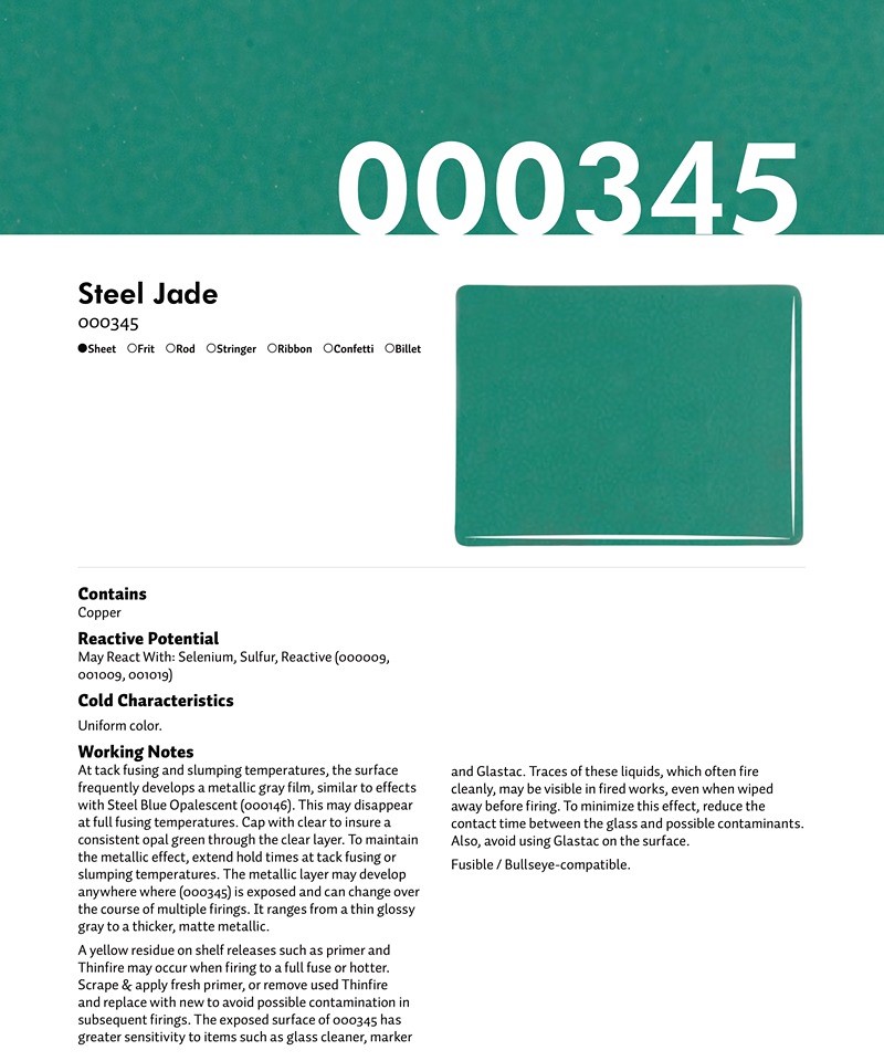 Bullseye Glass Steel Jade Opalescent, Thin-rolled, 2mm COE90
