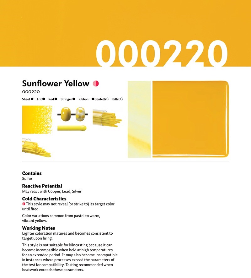 Bullseye Glass Sunflower Yellow Opalescent, Double-rolled, 3mm COE90