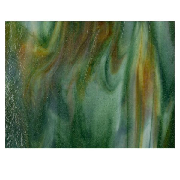 Bullseye Glass White Opal, Deep Forest Green, Caramel Opal Streaky, Double-rolled, 3mm COE90