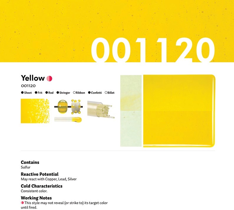 Bullseye Glass Yellow Transparent, Rainbow Iridescent Double-rolled, 3mm COE90