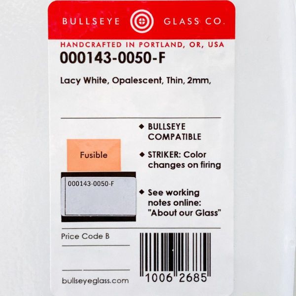 Bullseye Glass Lacy White, Thin-rolled, 2mm COE90