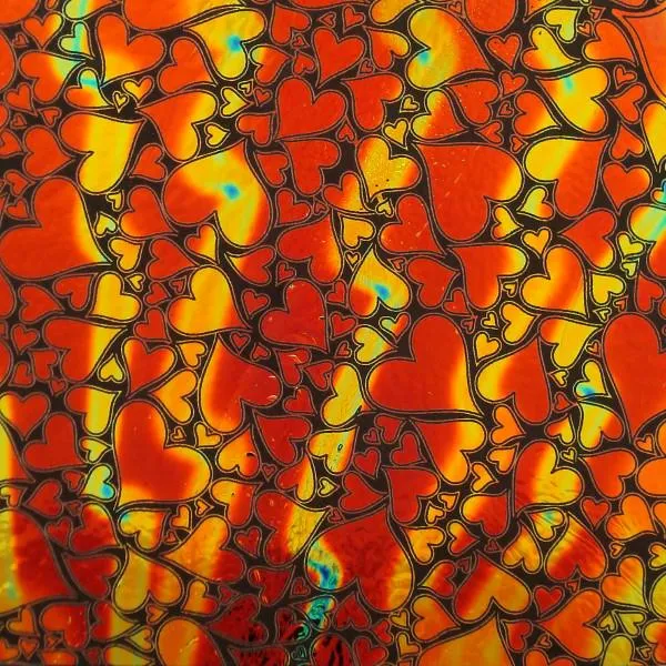 Etched Dichroic Outlined Hearts Pattern on Thin Glass COE90