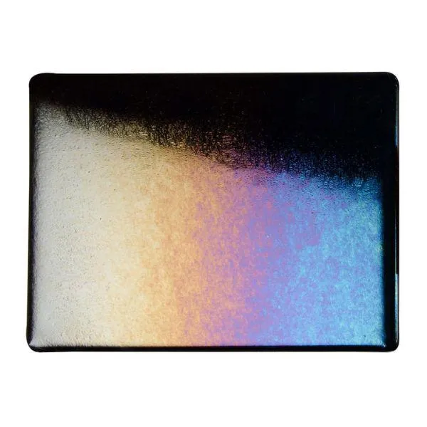 Bullseye Glass Black Opalescent, Rainbow Iridescent, Thin-rolled, 2mm COE90