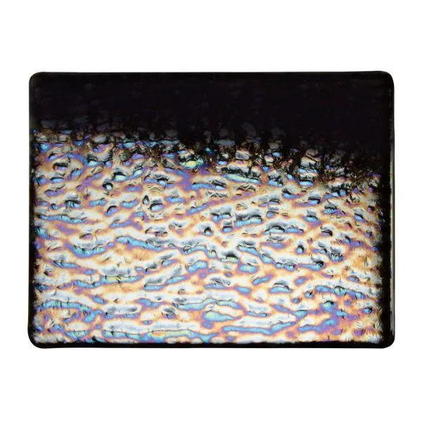 Bullseye Glass Black Opalescent, Soft Ripple Texture, Iridescent 3mm COE90