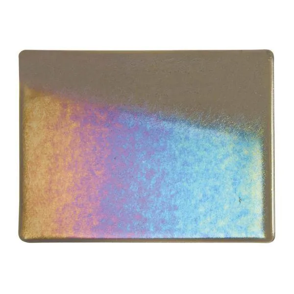 Bullseye Glass Charcoal Gray Transparent, Rainbow Iridescent, Double-rolled, 3mm COE90